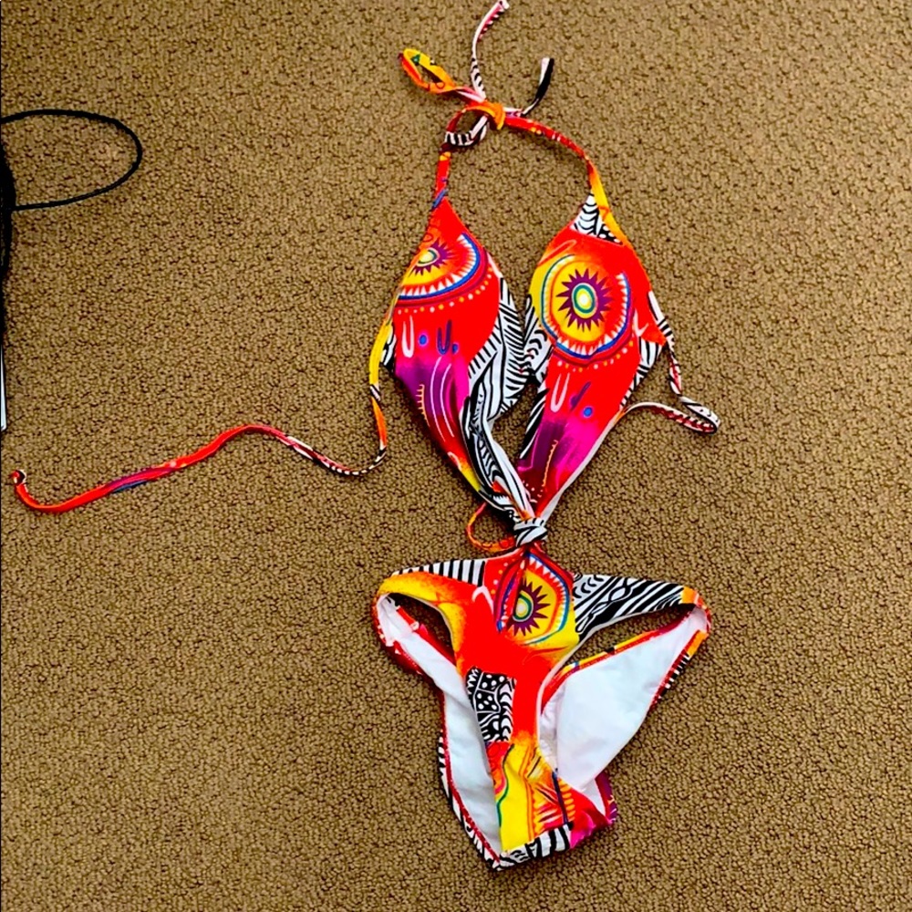 Multicolored Halter monokini